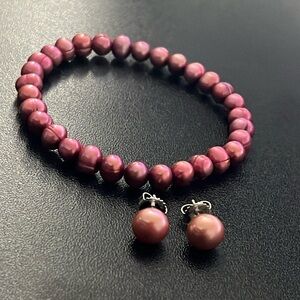 Honora Pearl Bracelet and Earring Set; Red